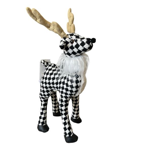34th & Pine 20in Houndstooth CHRISTMAS REINDEER Figurine Black White Holiday New